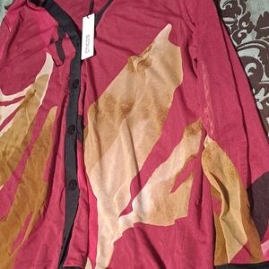 Chico's Abstract Print Mesh Cardigan Sweater Top In Pink Size‎ 3 |